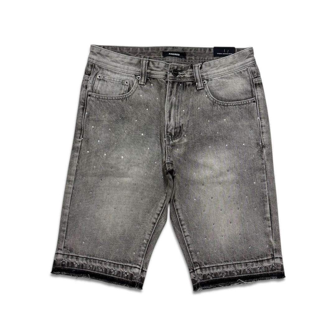 Kindred Rhinestone Denim Shorts - Grey