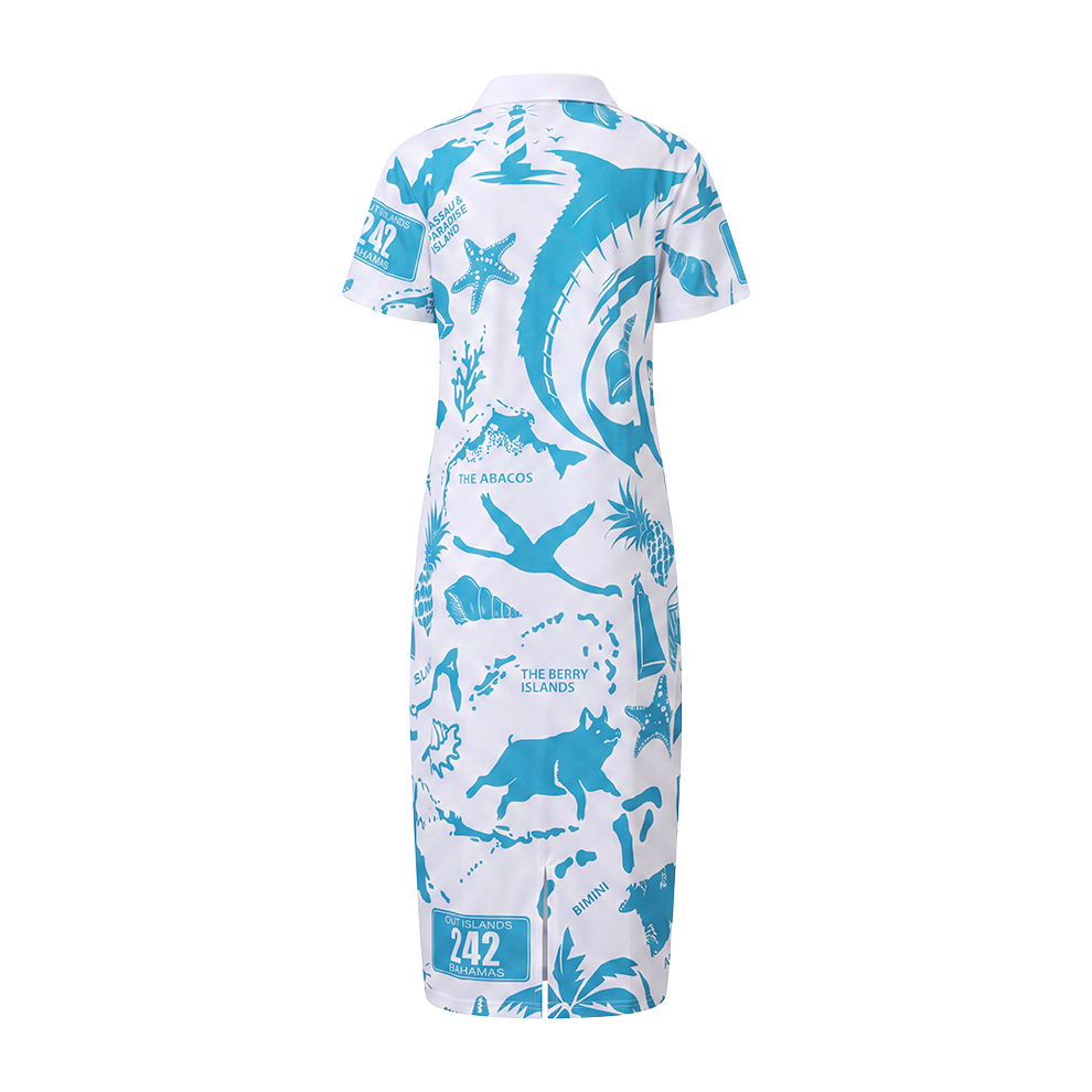 The Paradise Club Polo Dress - White /Aquamarine