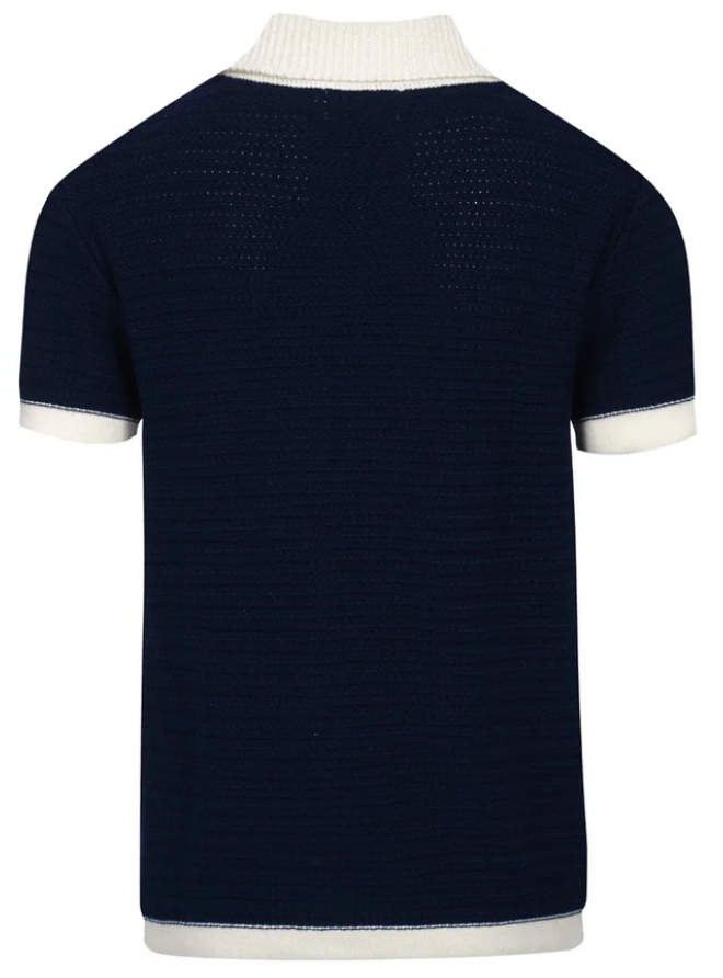 The Premium Riviera Mesh Knit Polo - Navy & Cream