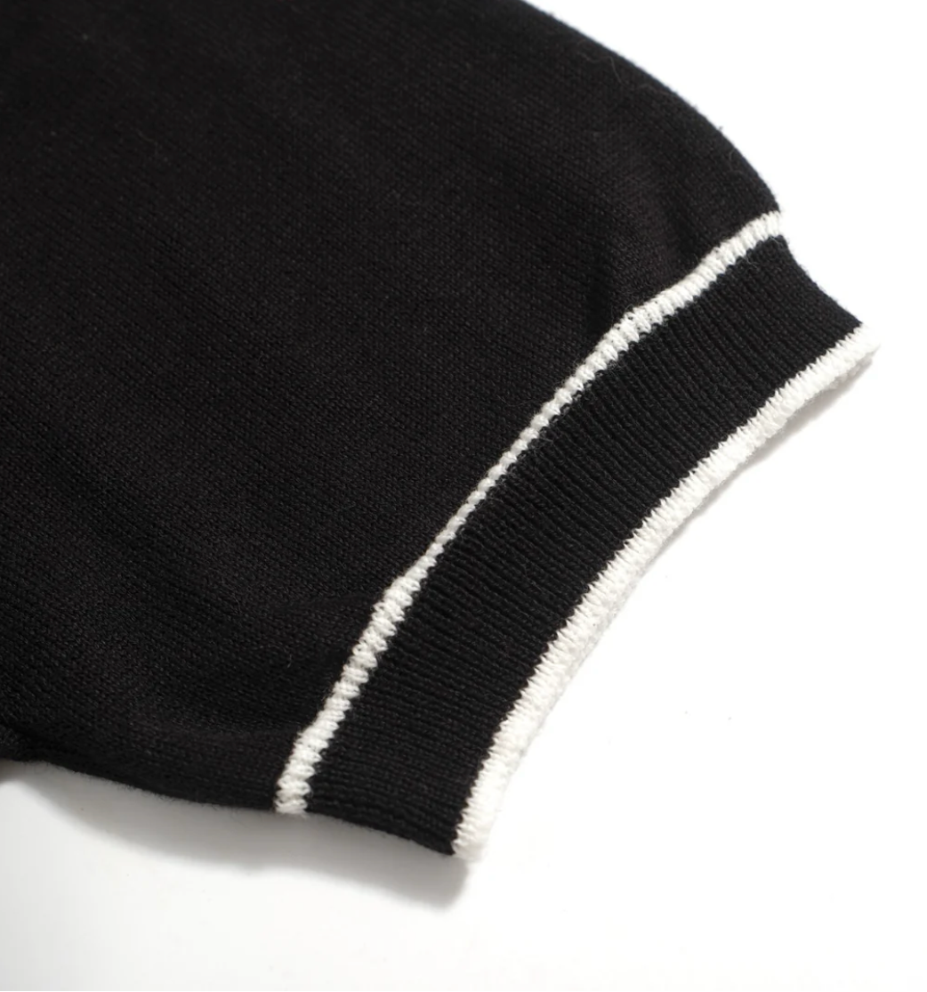 The Premium Knoir Knit Polo - Black & White