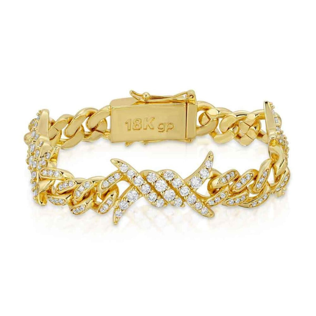 Gold Gods 12MM 7.5" Gold Diamond Barbwire Cuban Bracelet