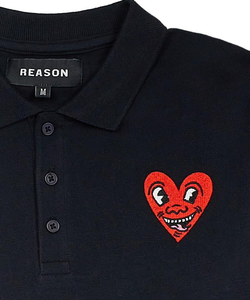 Reason Keith Haring Heart Logo Polo - Black