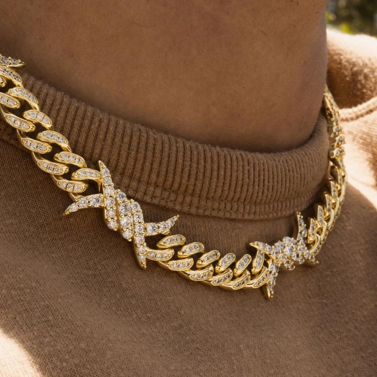 Gold Gods 12MM 18" Gold Diamond Barbwire Cuban Chain