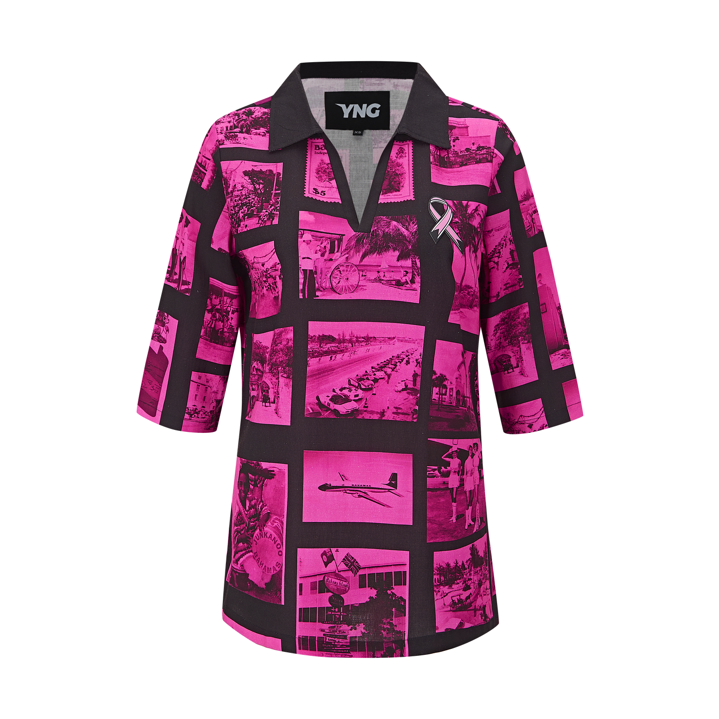 The Coyaba Classic Collared Tunic (Breast Cancer Awareness) - Black