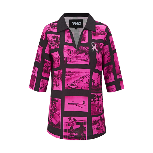 The Coyaba Classic Collared Tunic (Breast Cancer Awareness) - Black