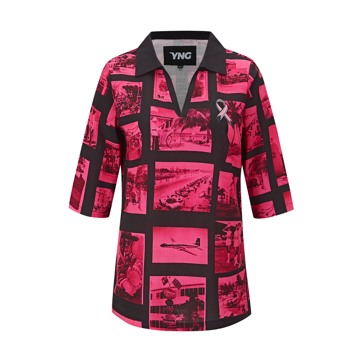 The Coyaba Classic Collared Tunic (Breast Cancer Awareness) - Black