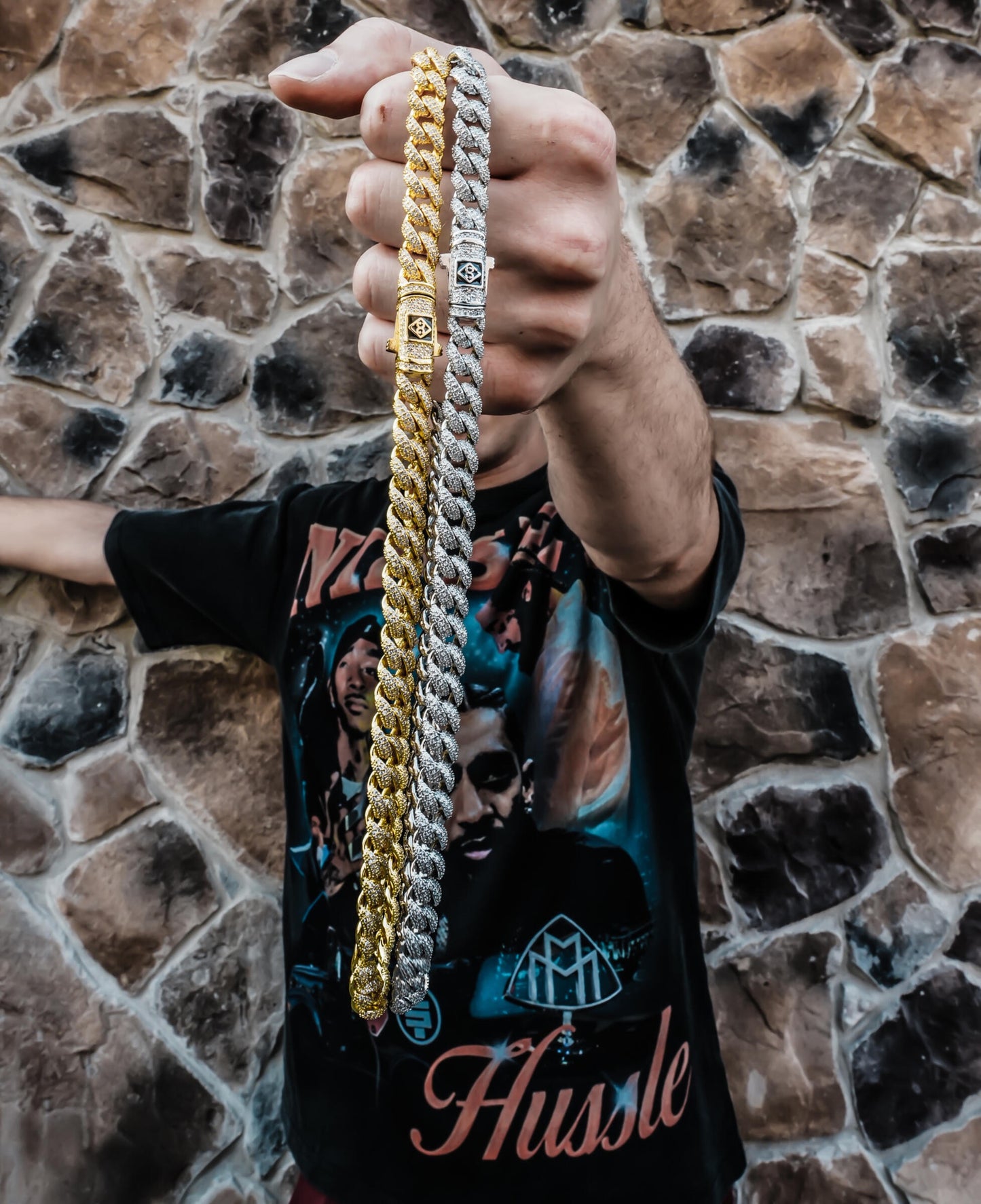 Golden Gilt 10mm Studded Cuban Link - Silver