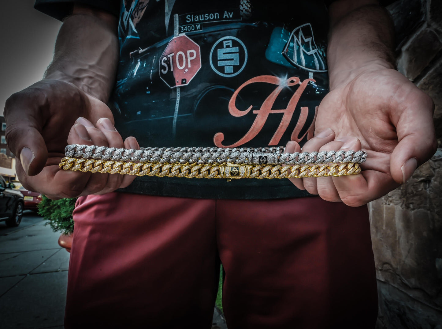 Golden Gilt 10mm Studded Cuban Link - Silver