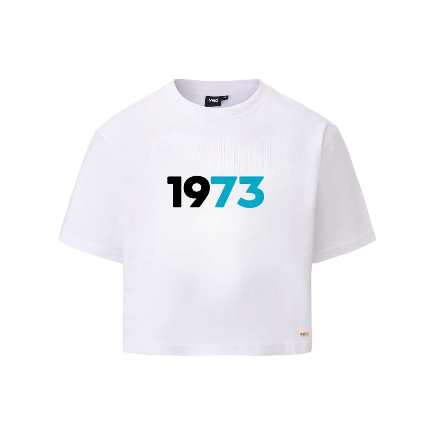 The 1973 Collection Greatness Female Cropped Tee - White/Aqua