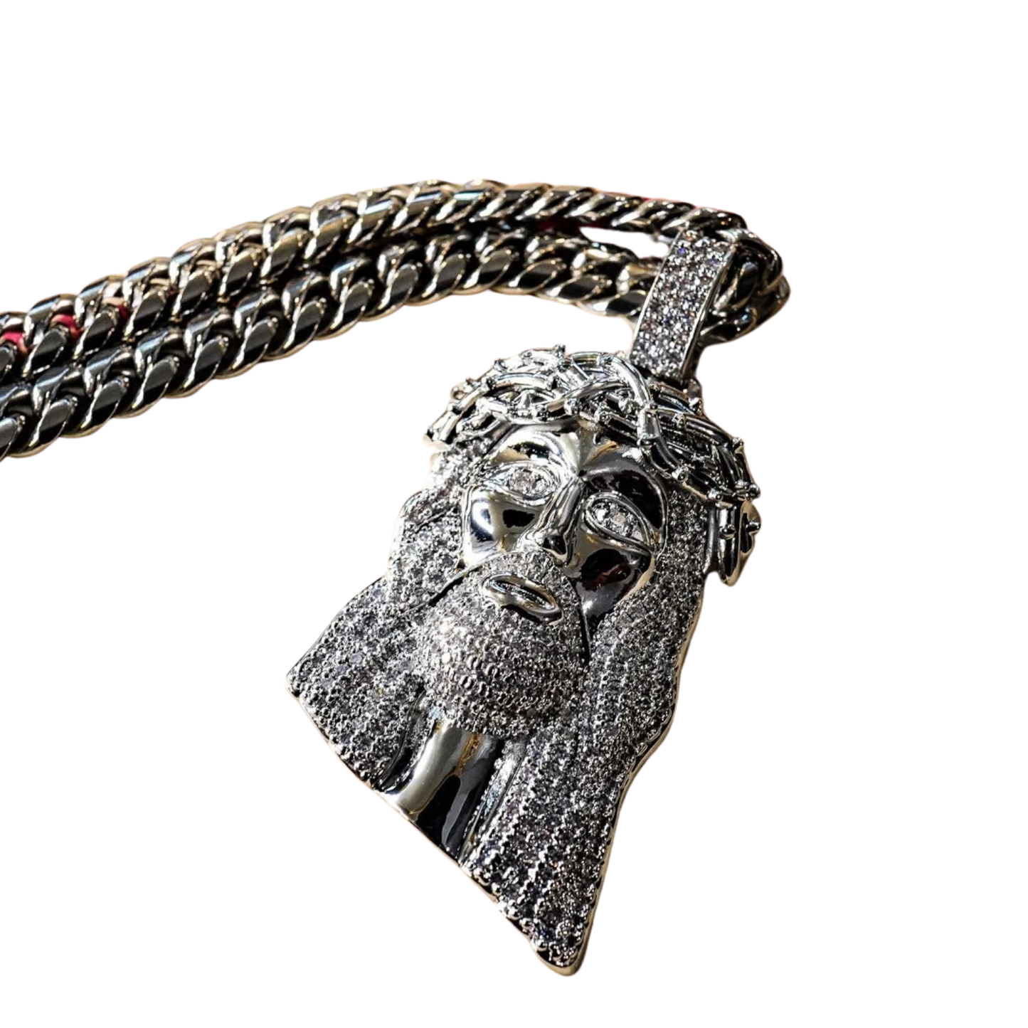 Golden Gilt XL Jesus Cuban Chain - Silver