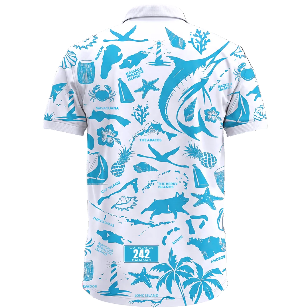 The Paradise Club Unisex Polo - White & Aquamarine
