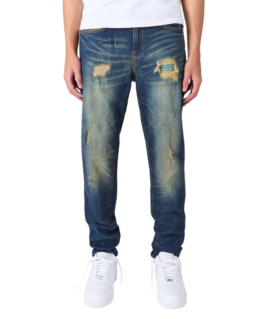 Reason Rip & Repair Denim Pants - Dark Blue