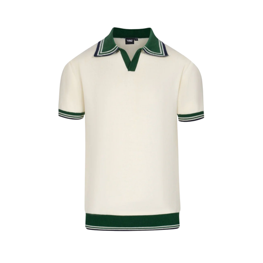 The Premium Courtside Knit Polo - Cream & Green