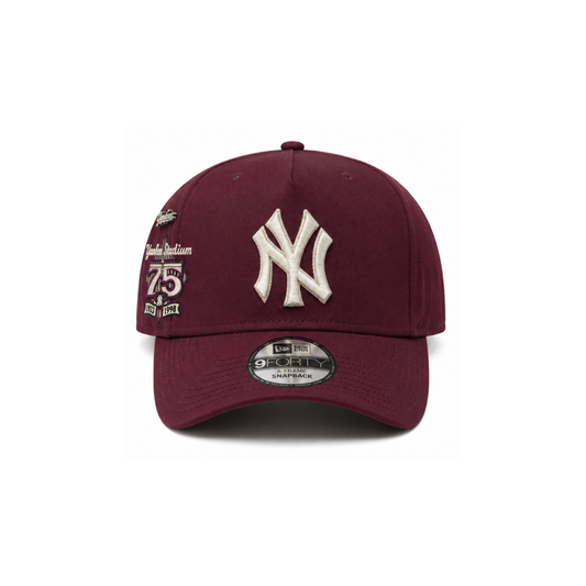 New Era 9Forty NY Yankees Yankee Stadium 75th Anniversary A-Frame Snapback — Dark Maroon