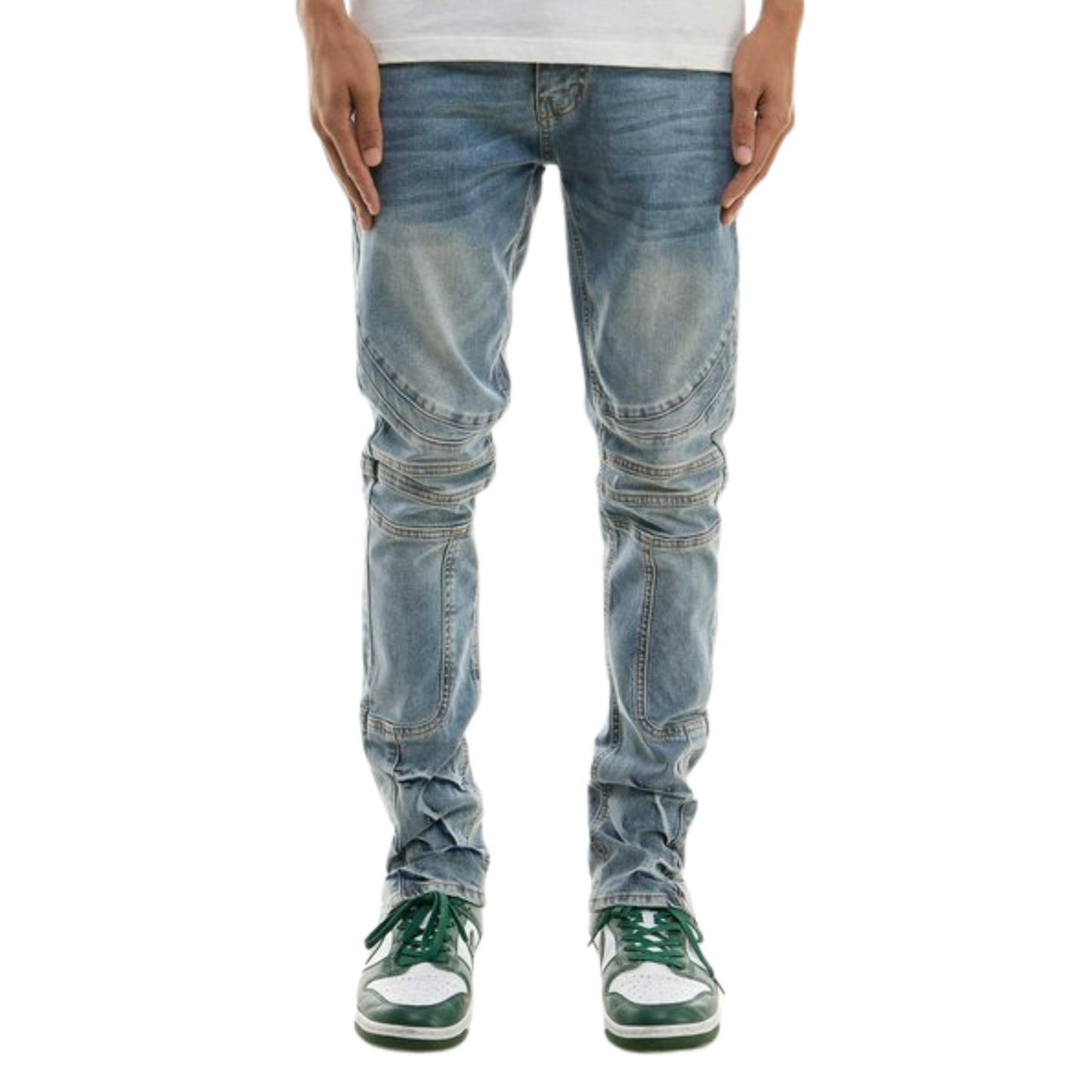 KDNK Panelled Denim Slim Fit - Denim Blue