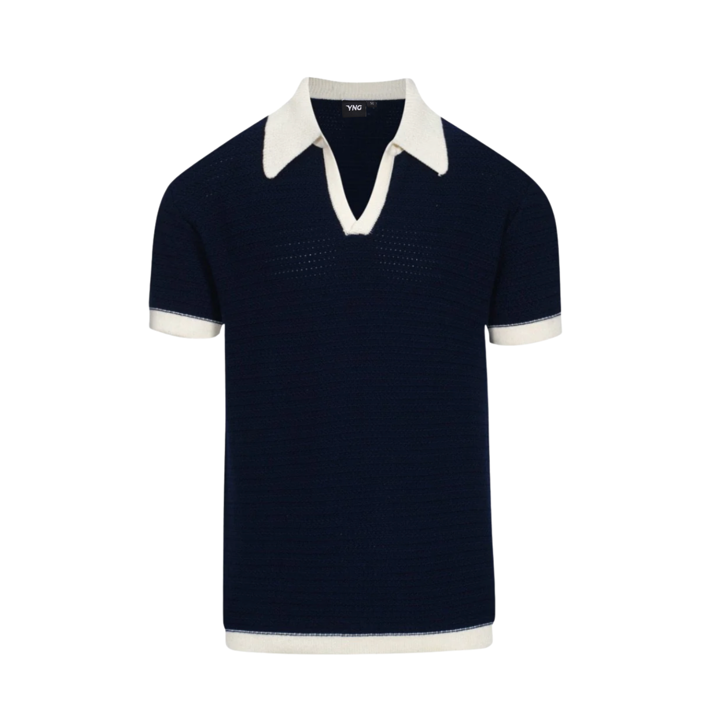 The Premium Riviera Mesh Knit Polo - Navy & Cream