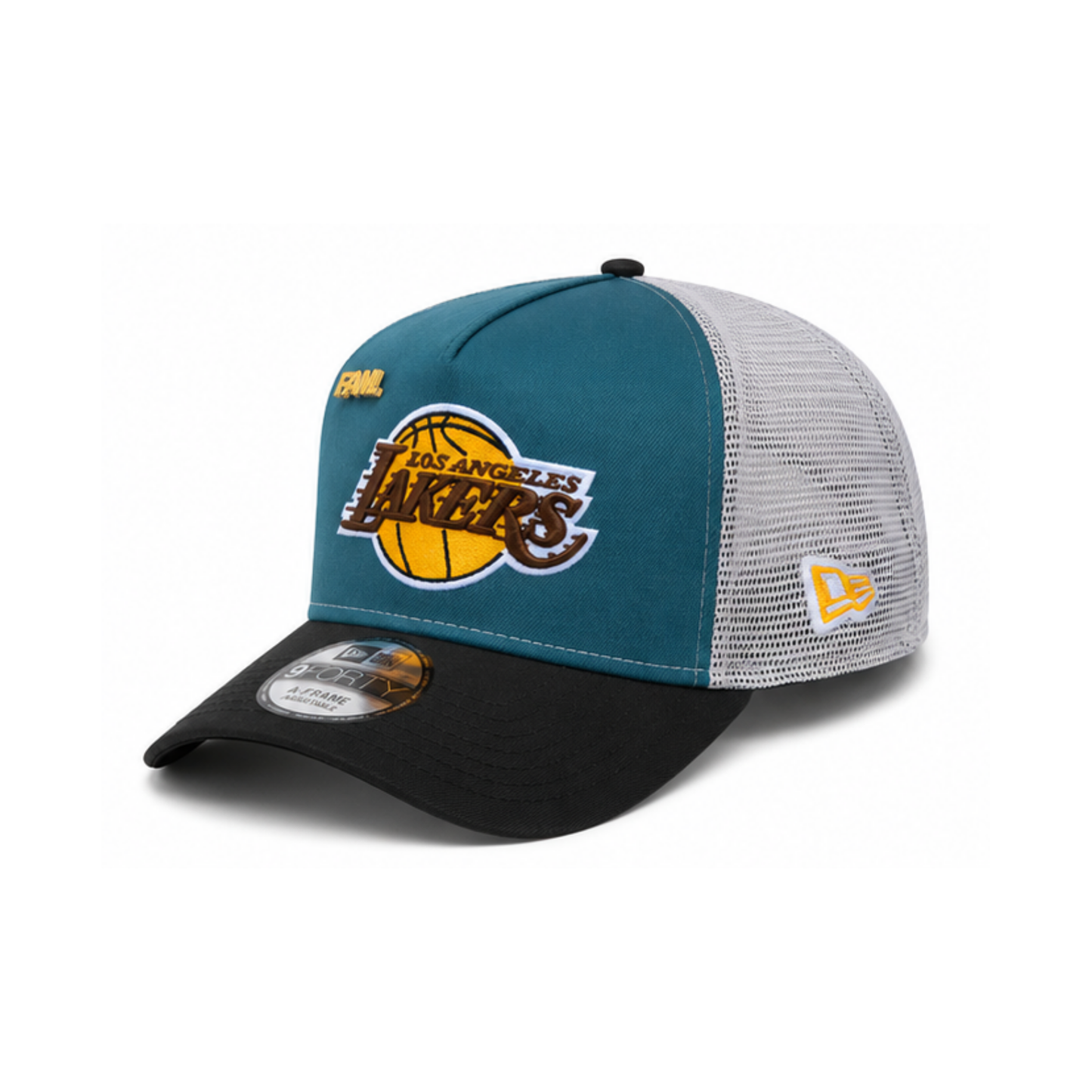 FAM. x New Era Lakers 9FORTY A-Frame Trucker Hat Teal/ Gray