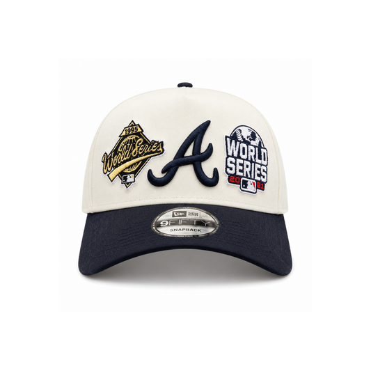 New Era Atlanta Braves World Series Champions 9FIFTY A-Frame Snapback — Chrome/Navy