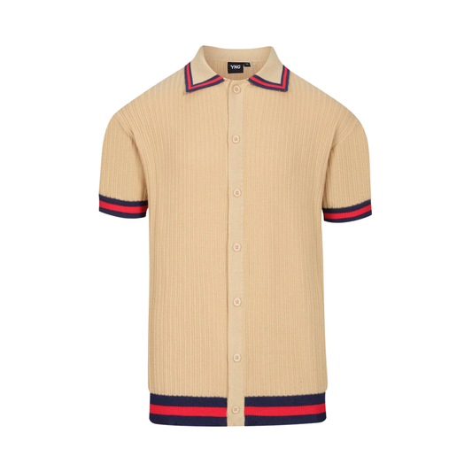 The Premium Regent Ribbed Knit Polo - Sand, Navy & Red
