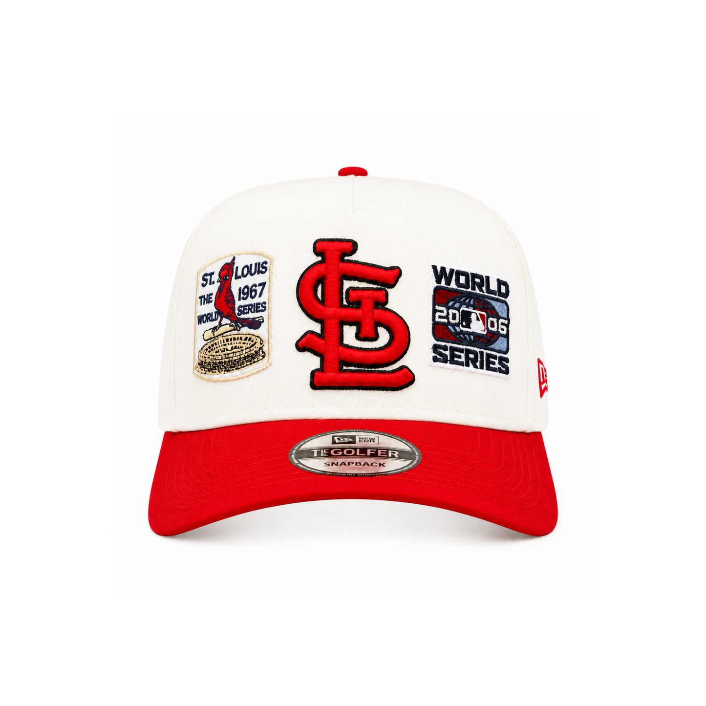 New Era St. Louis Cardinals World Series Multi-Patch Golfer Snapback - Front View