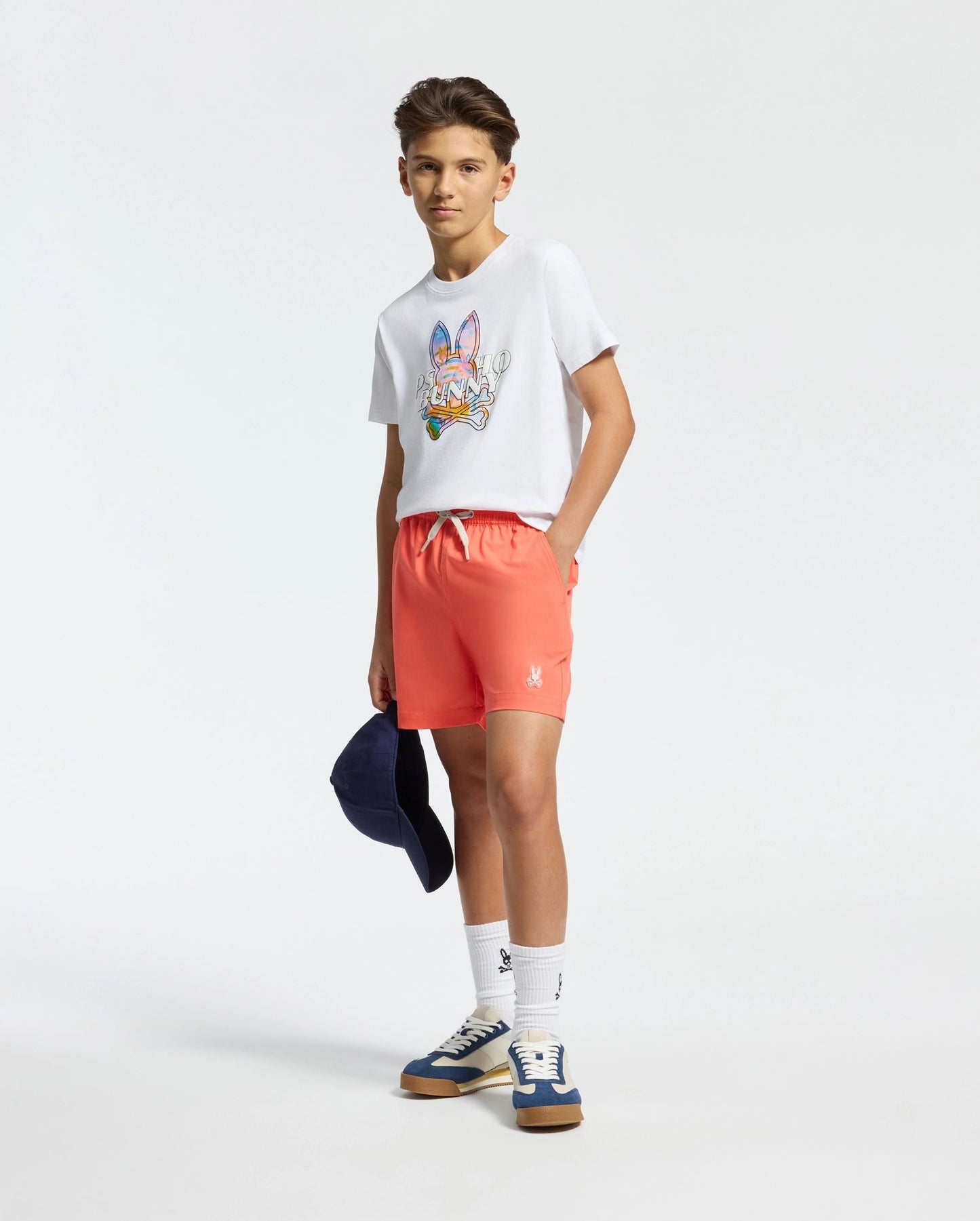 Psycho Bunny Kids Samos Hydrochromic Printed Swim Trunks - Hot Coral