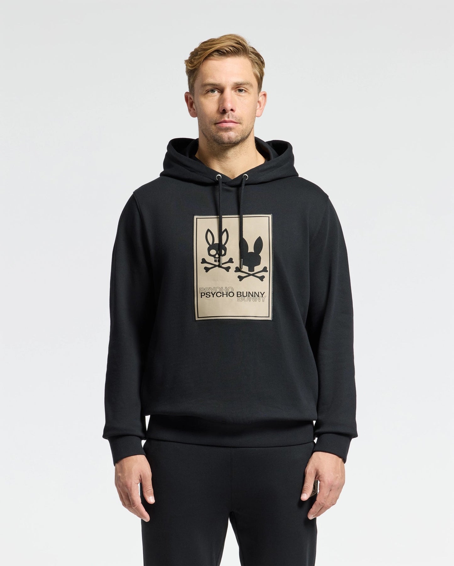 Psycho Bunny Munroe Twill Patch Fleece Hoodie - Black