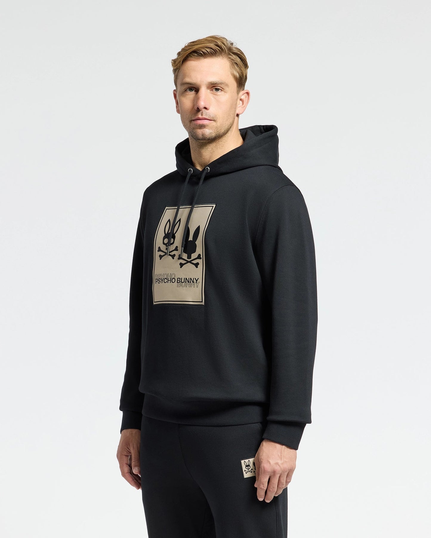 Psycho Bunny Munroe Twill Patch Fleece Hoodie - Black