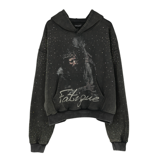 Fatigue Jesus Piece V2 Rhinestone Hoodie - Washed Black