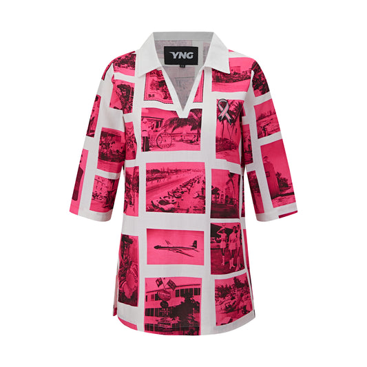 The Coyaba Classic Collared Tunic (Breast Cancer Awareness) - White