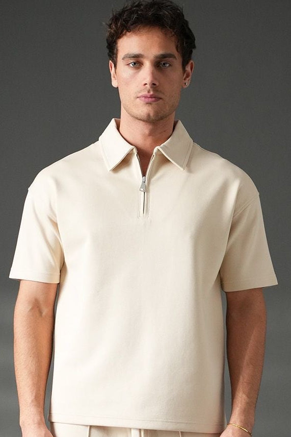 IKAO Solid Quarter Zip Top - Beige