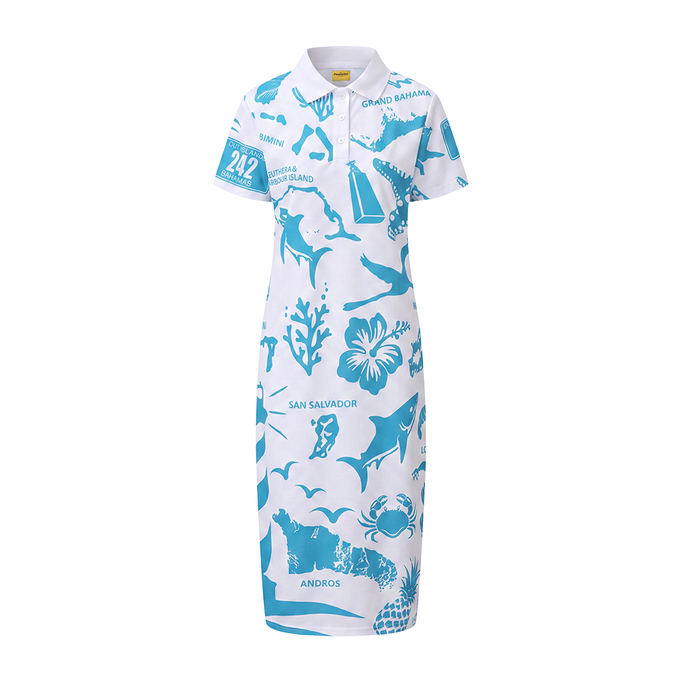 The Paradise Club Polo Dress - White /Aquamarine