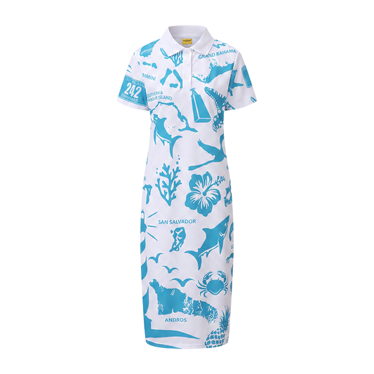 The Paradise Club Polo Dress - White /Aquamarine