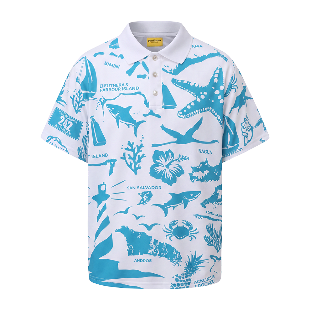 The Paradise Club Unisex Polo - White / Aquamarine