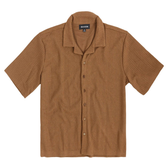 Reason Jacquard Textured Knit Button Down Shirt - Cocoa