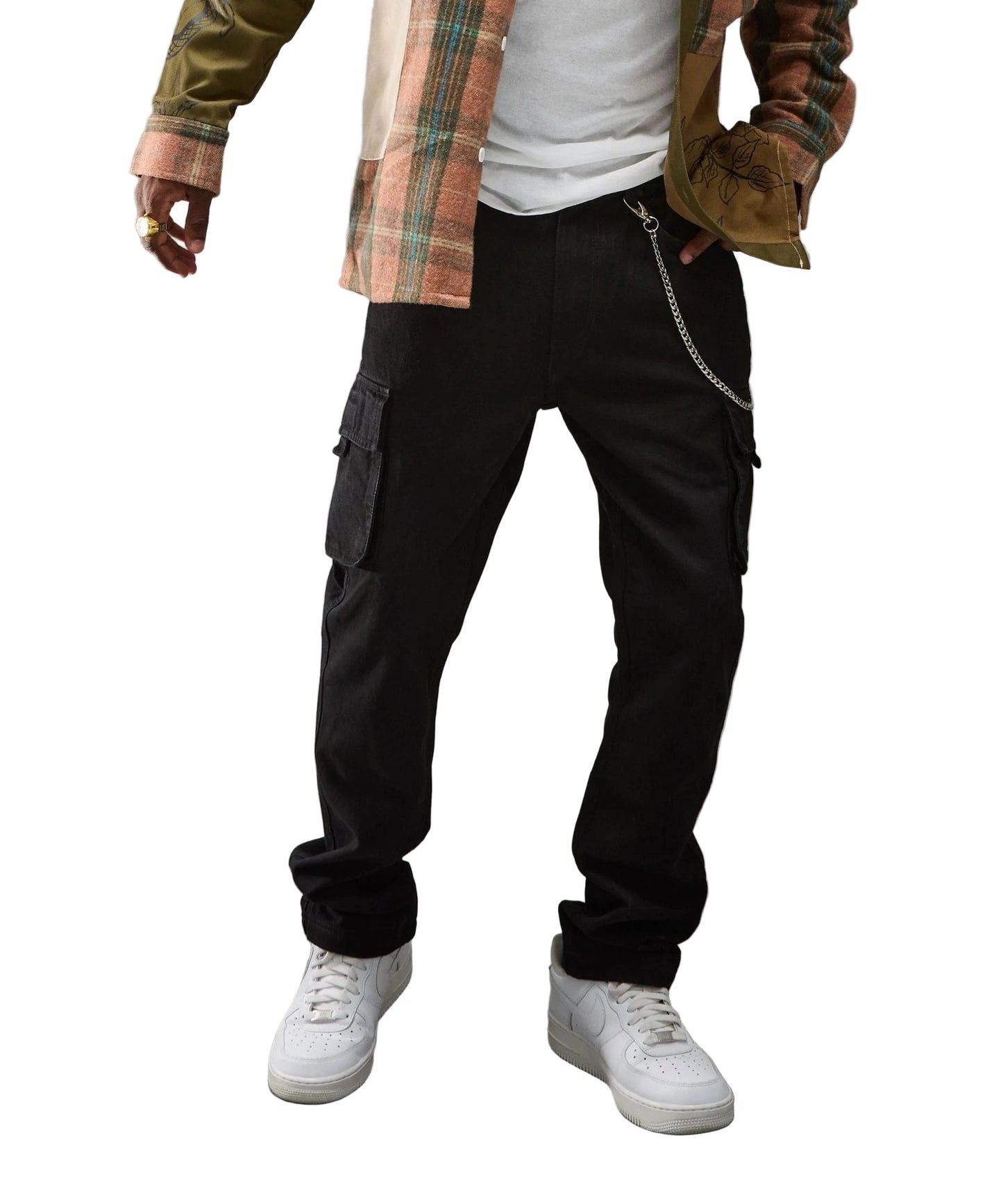 Reason Cargo Pocket Denim Pants - Black