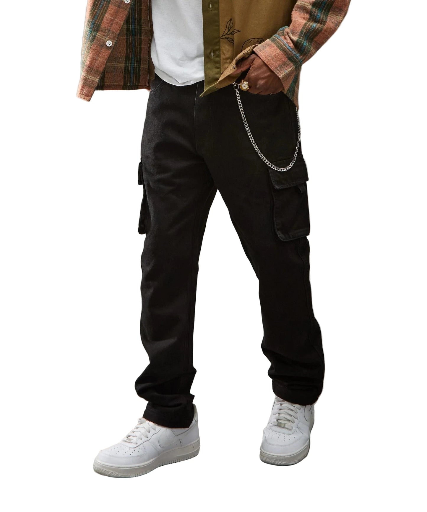 Reason Cargo Pocket Denim Pants - Black