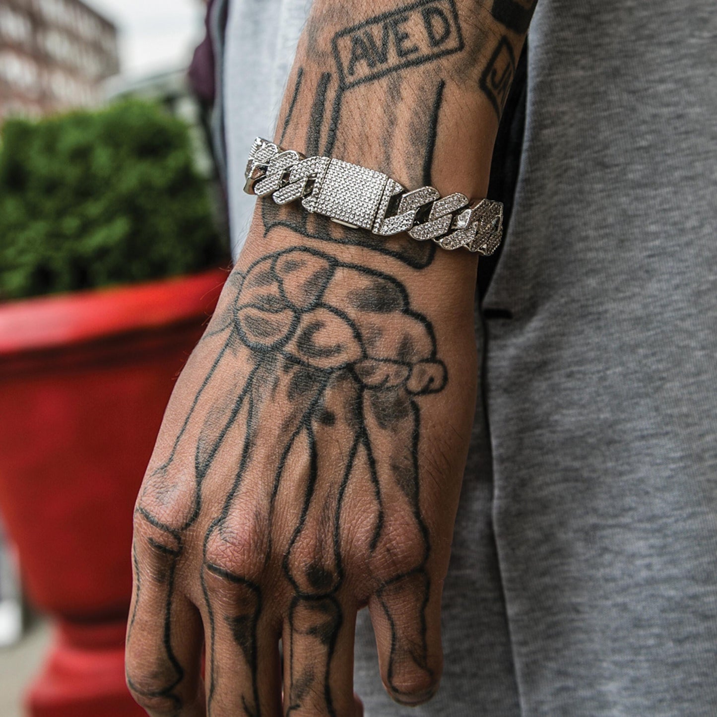 Golden Gilt Studded Prong Cuban Handchain - Silver