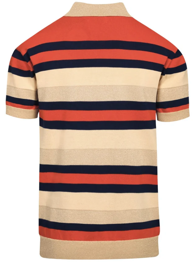 The Premium Revel Stripe Knit Polo - Sand, Navy & Sunset Orange