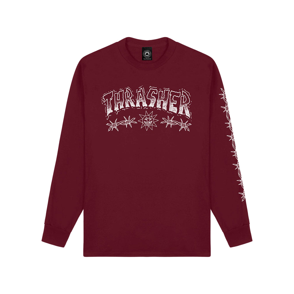 Thrasher Barbed Wire L/S Tee - Maroon