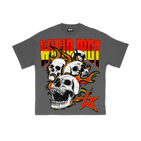 WKND Riot Triple Skull Vintage Oversized Tee - Stone Grey