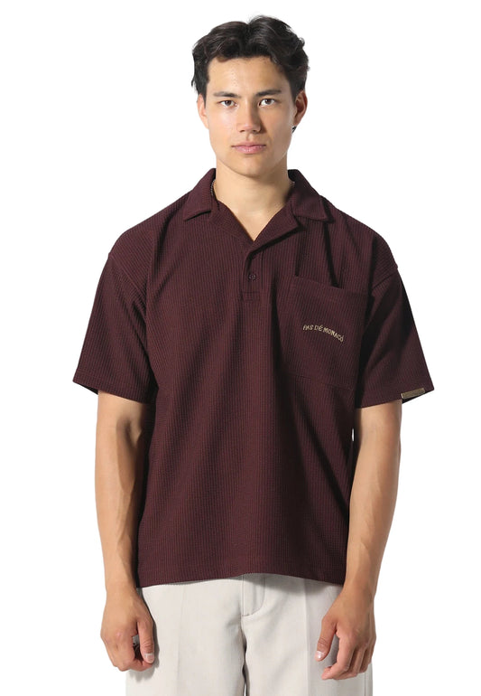 Pas De Monaco Waffle Polo - Deep Maroon