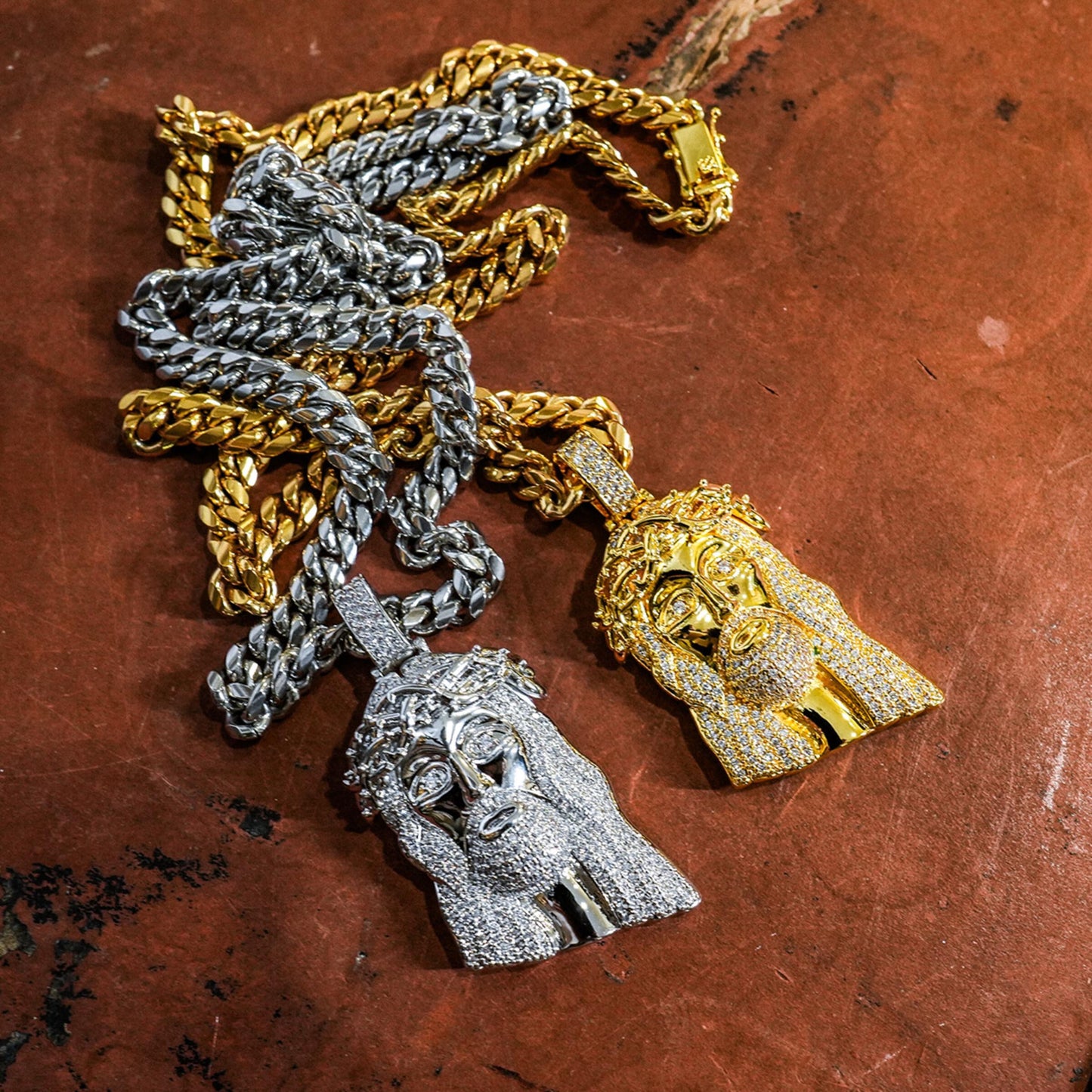 Golden Gilt XL Jesus Cuban Chain - Silver