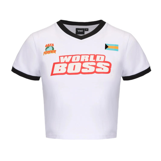 The Limited Edition World Boss Crop Top Tee - White