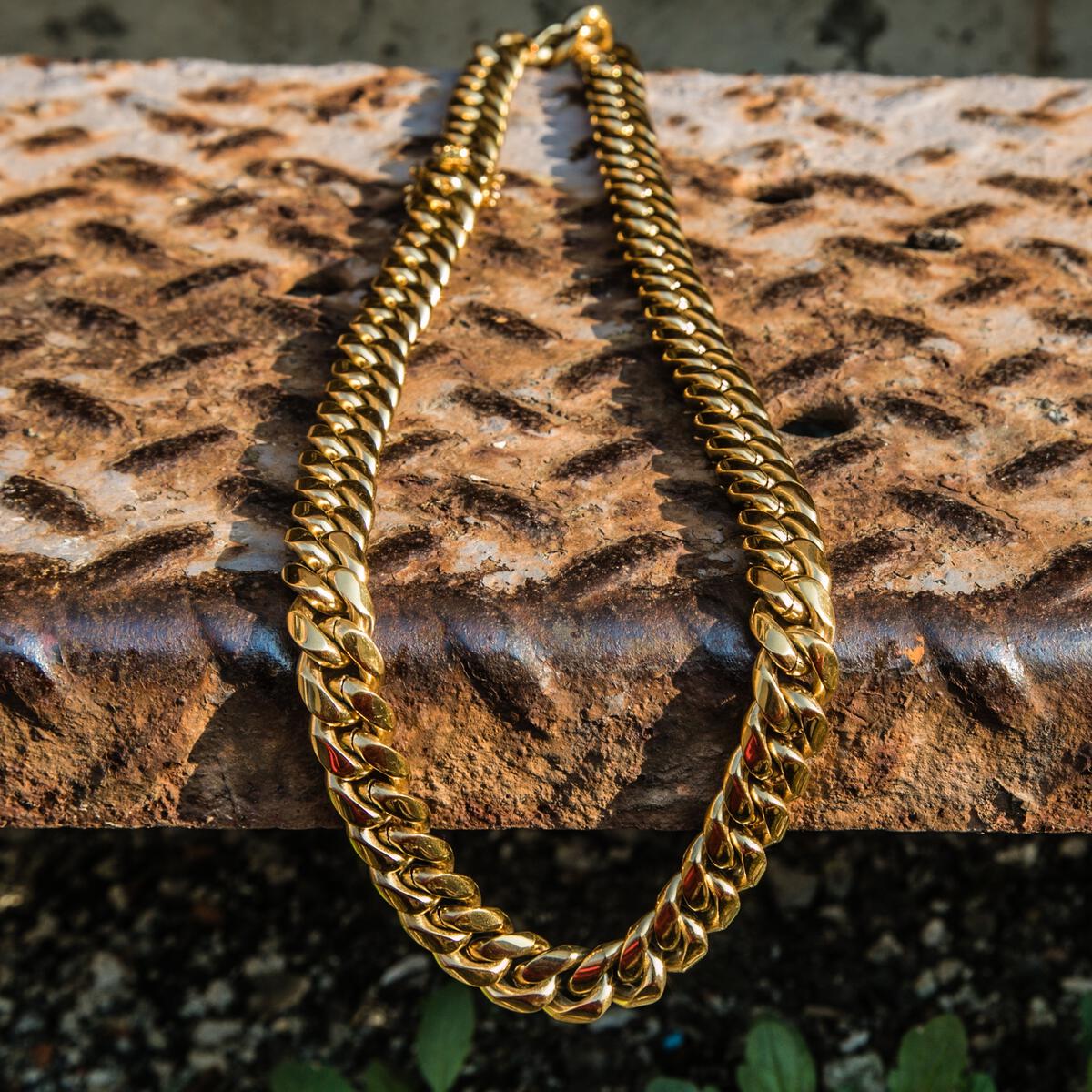 Golden Gilt 12mm Miami Cuban Link Necklace