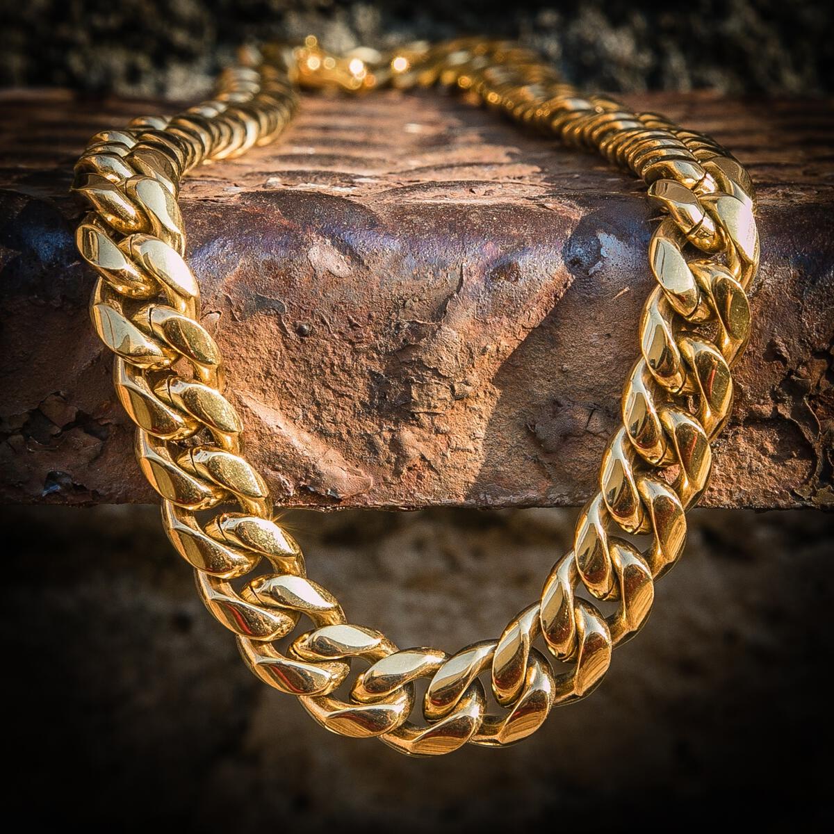 Golden Gilt 12mm Miami Cuban Link Necklace