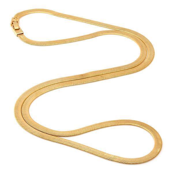 King Ice 5mm Thin 14K Gold Herringbone Necklace