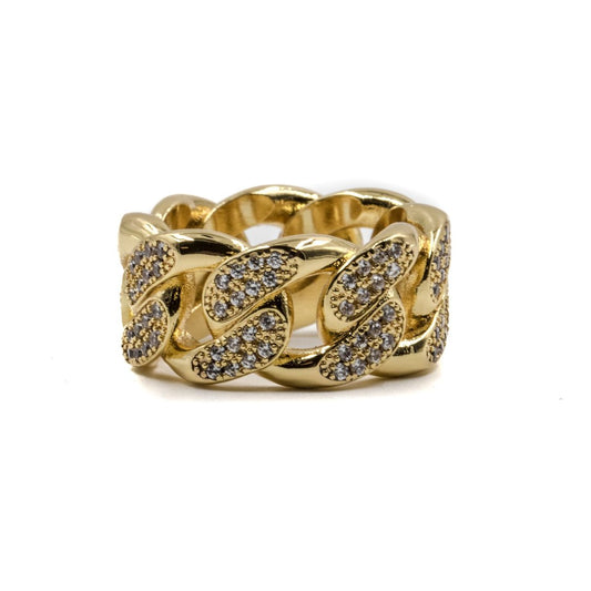 Golden Gilt Studded Cuban Link Ring