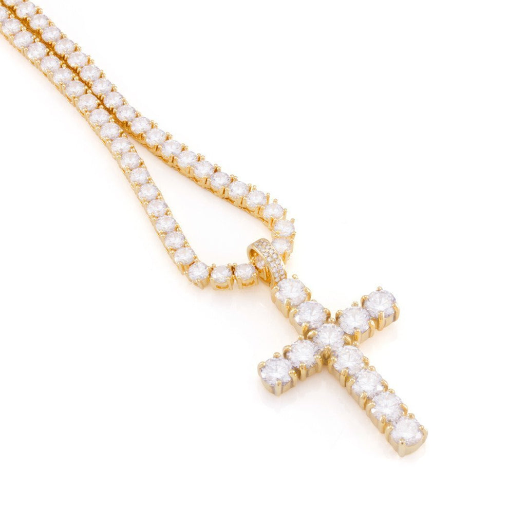 King Ice The 14K Gold Tennis Cross Chain