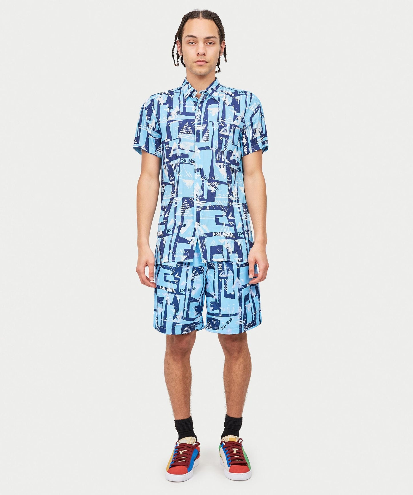 Reason Aqua Button Down and Shorts Set