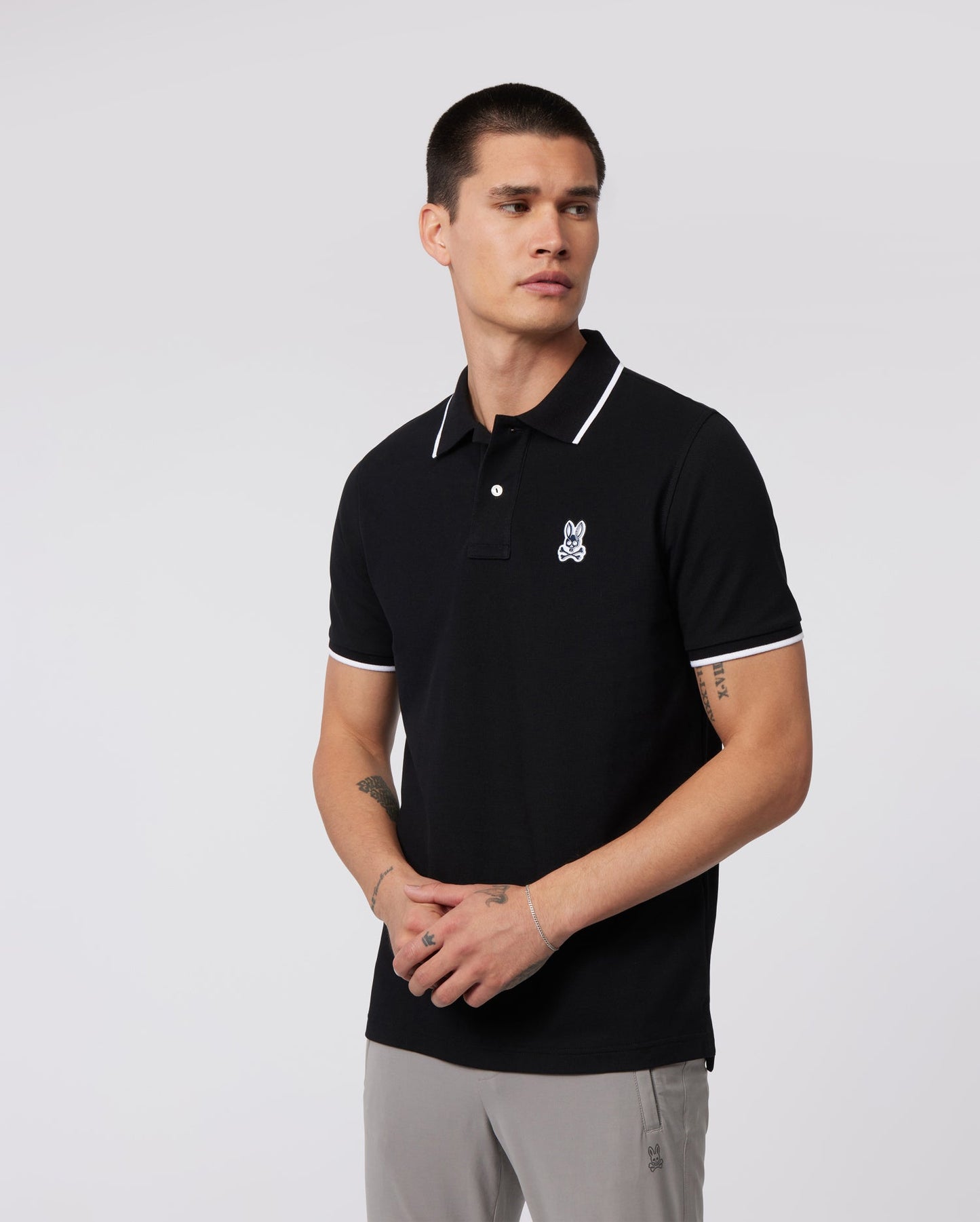 Psycho Bunny Mens Serge Pique Fashion Polo - Black